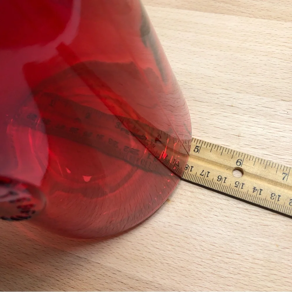 Genuine Crafted & Original Red Glass Ribbed Candle Holder with Metal Wire Handle